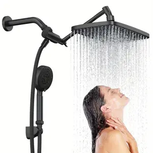 Dual Shower Head Combo High Pressure 12'' Adjustable Extension Arm Rainfall Stainless Steel Showerhead with ON/OFF Pause Switch with Hose Adhesive Rain Shower Head Holder