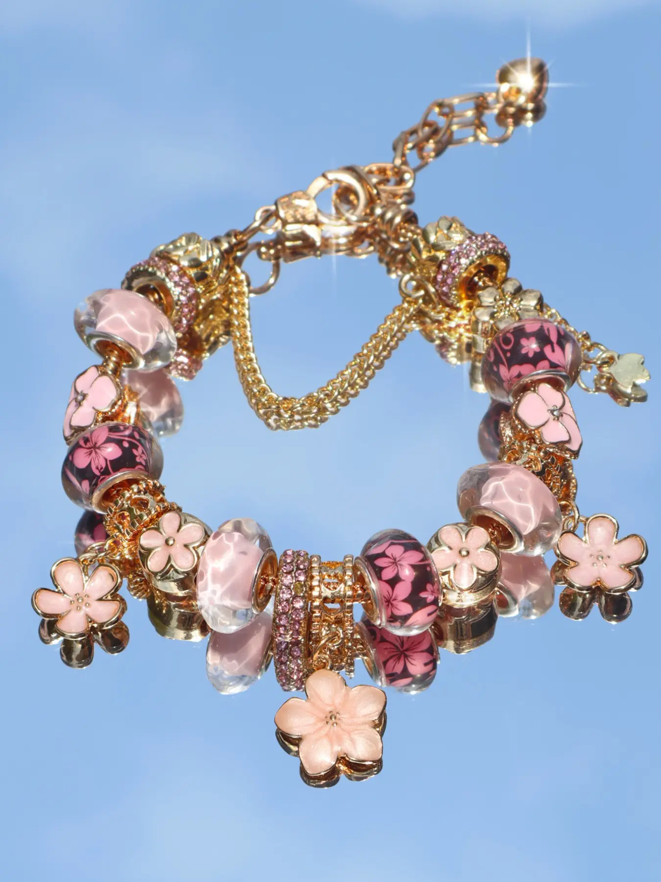 Vintage Cherry Blossom Charm Bracelet, Classic Flower Charm Bracelet, Best Friend Gift Bracelet, Elegant Jewelry Accessory, Floral Charm Bracelets