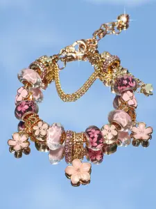 Vintage Cherry Blossom Charm Bracelet, Classic Flower Charm Bracelet, Best Friend Gift Bracelet, Elegant Jewelry Accessory