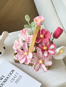 11-Piece Handmade Cotton Crochet Flower Bouquet - Loop & Bloom Galsang Knitted Artificial Flower Set (No Vase), Mixed Roses & Calla Lilies, Handmade Craft Mom Gifts for Room Home Decor
