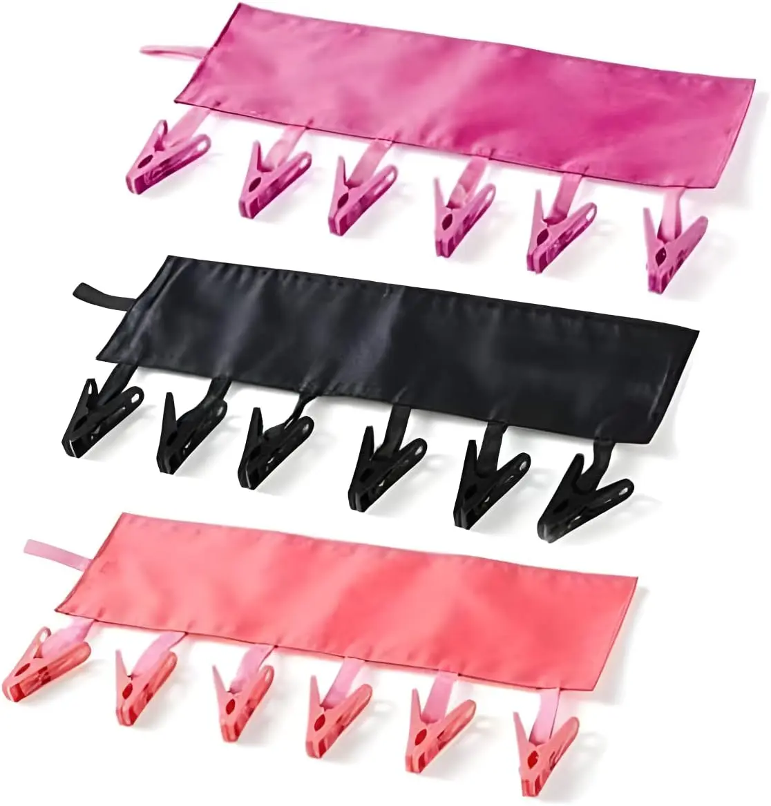 TamBee Travel Hangers Foldable for Suitcase Clothespin Travel Portable Folding Clothes Drying Hanger with 6 Clips Pack of 3 (Black, Red, Rose red)