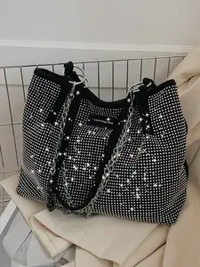 Women's Fashion Rhinestone Decorated Tote Bag, Stylish Large Capacity Commuter Bag, Trendy All-match Shoulder Bag for Work & School