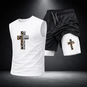 Men’s Black Workout Set Sleeveless Tank Top & Sports Shorts 2-Piece Gym Outfit