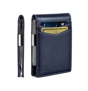 Money Clip Wallet - Mens Wallets slim Front Pocket RFID Blocking Card Holder Minimalist Mini Bifold Full Grain - Atlantic Blue
