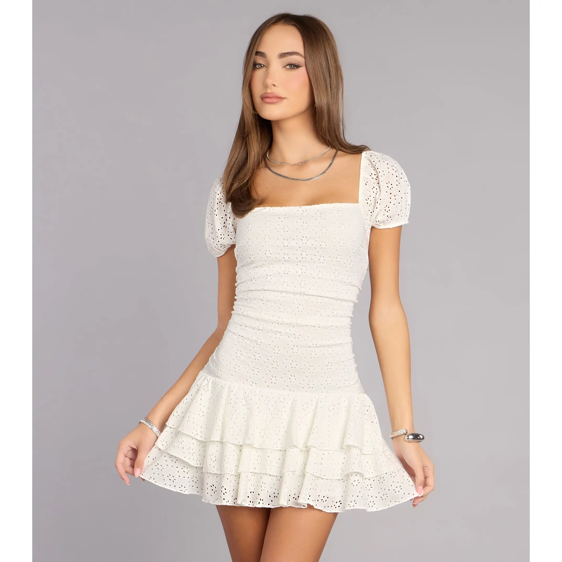Dreamy Eyelet Ruffle Mini Dress