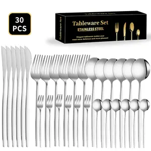 30-Piece Mirror-Polished Rounded Curve Stainless Steel Flatware Set - Durable Cutlery with Smooth Finish, Tableware, Kitchen Dishware Set for Elegant Family Dinners & Formal Events, Includes Spoons, Fruit Forks, Kitchen Utensils