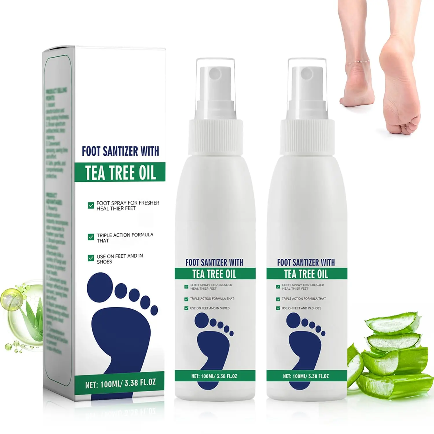 Portable Tea Tree Oil Foot Care Spray， long-lasting antibacterial，foot sanitizer spray, Antifungal Foot Spray To Eliminate Shoe Foot Odor, Soothe Irritated Smelly Feet All Day