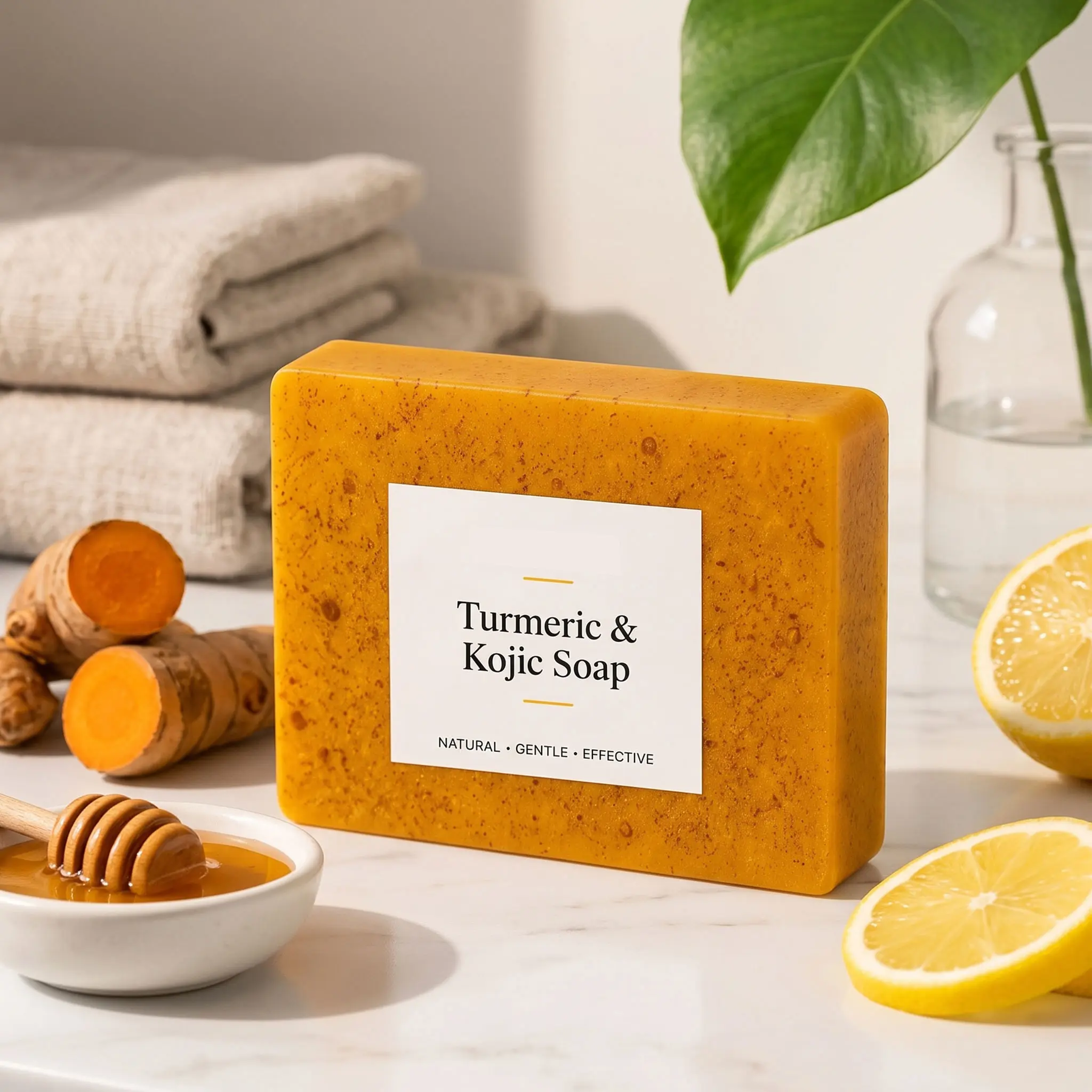 Organic Lemon Turmeric Kojic Acid Brightening Soap - Gentle Daily Turmeric Blend Cleanser for Flawless Skin, Dark Spot Remover, Natural Body Care, Brightens Skin