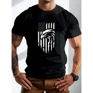 America Graphic T-Shirt Men's Crew Neck Short Sleeve Polyester Tee Casual Machine Washable All Seasons Wear U1A