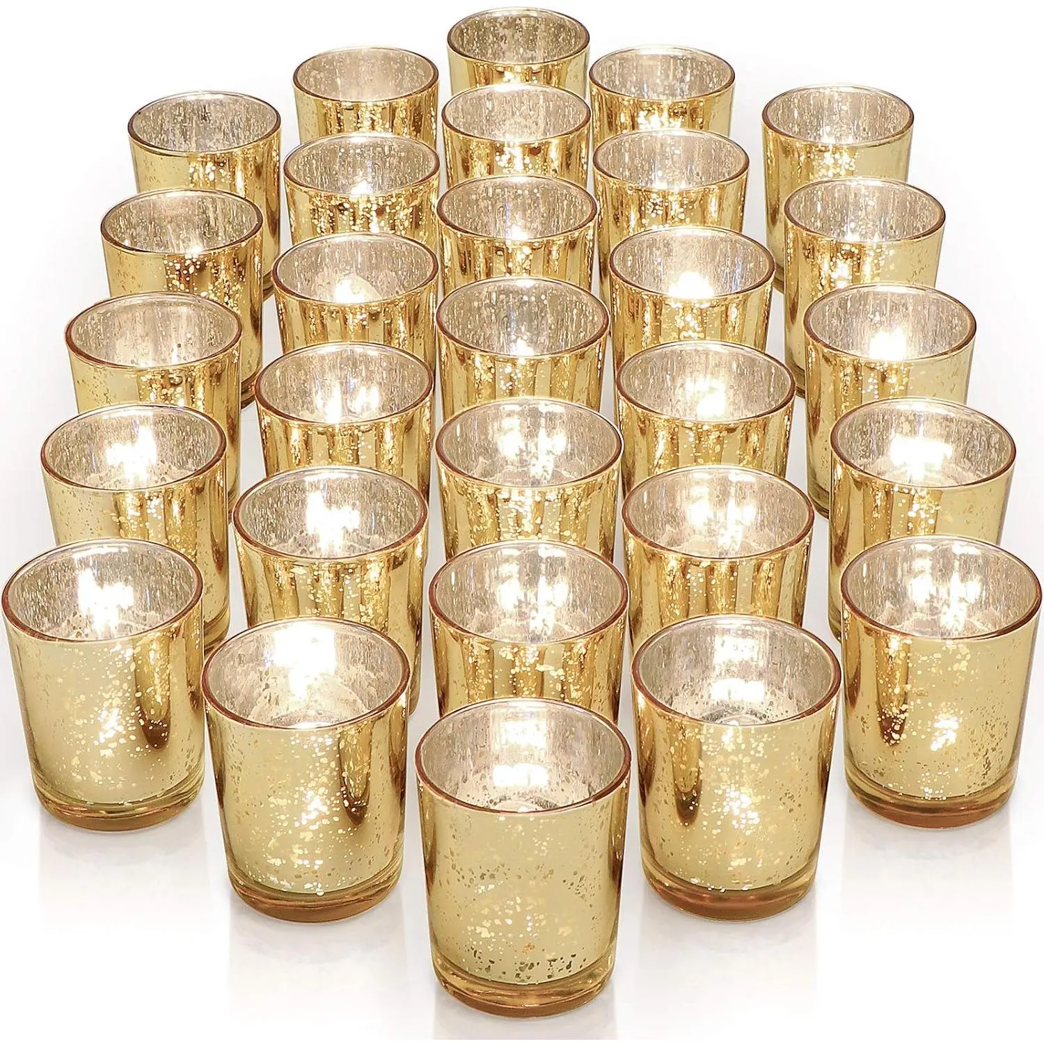 Speckled Mercury Gold Glass Votive Tealight Candle Cup Holders (Bulk 36-Piece Set, Gift Box-Included), Decorative Luminous Home Decor Accents for Boho Wedding Centerpieces, Halloween, Bathroom, Best Gift Choice