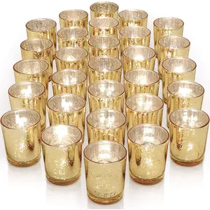 Gold votive candle holders set of 36 speckled mercury gold glass candle holder bulk ideal fall decor for boho wedding centerpiece tablehalloween thanksgiving decorations indoor