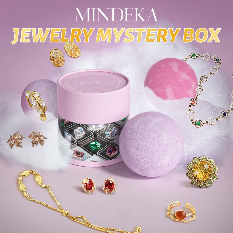 Fizzing Jewelry Mystery Box with Random Fine Jewelry Necklace Earrings Bracelet Charm Adjustable Ring Cute Fun Gift for Valentine's Day Birthdays Parties with Fizz Bomb Reveal