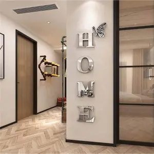 Acrylic Mirror Wall Sticker, Self Adhesive Stickers, 1 Set Letter & Butterfly Pattern Fashionable Decorative Wall Decals, Wall Decor Ornaments for Home Living Room or Bedroom, Home Decor, Household Decoration Supplies