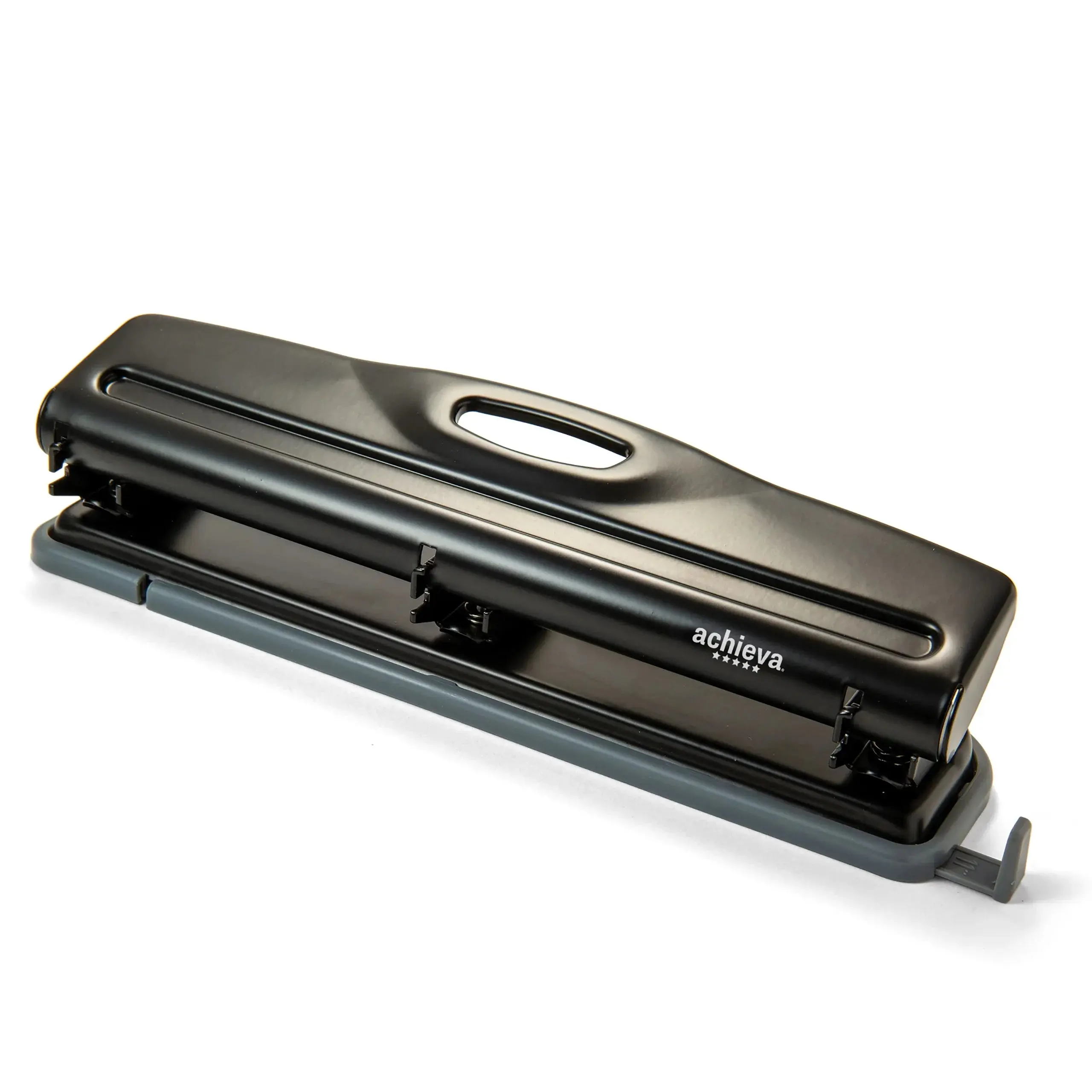 Officemate Achieva Economy 3-Hole Punch (90140) - Heavy Duty Metal Office Stationery, 12-Sheet Cap, Solid Steel Body, Compact Desktop Size, Anti-Slip Chip Tray, Dual View Windows, Efficient Storage, Document Organization, Black (Bulk Purchase Option)