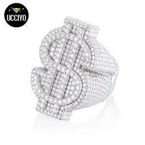 【#R66】Original Design 925 Sterling Silver Synthetic Moissanite Ring, Exquisite Dollar Sign Ring for Men and Women Hip Hop Jewelry Gift Fashion Accessories summerwins