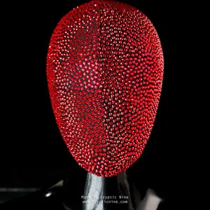 Cryptic Nine Blood Rain Full Covered Red Jewel Crystal Mask Custom Handmade Stretchable Fabric for Men Women Masquerades Halloween Events