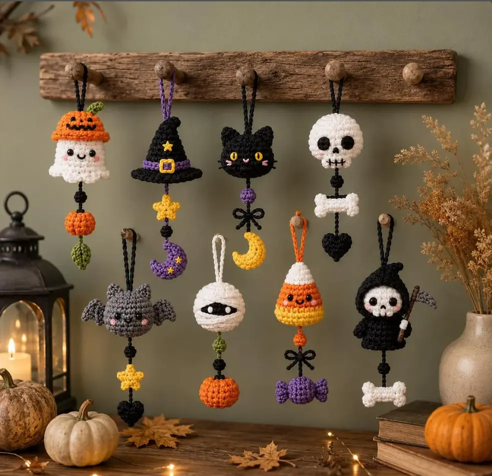 Handmade Crochet Halloween Charm, Spooky Car Mirror Ornament, Handmade Cute Spooky Car Decor, Amigurumi Ghost Hanging, Halloween Cute Gift