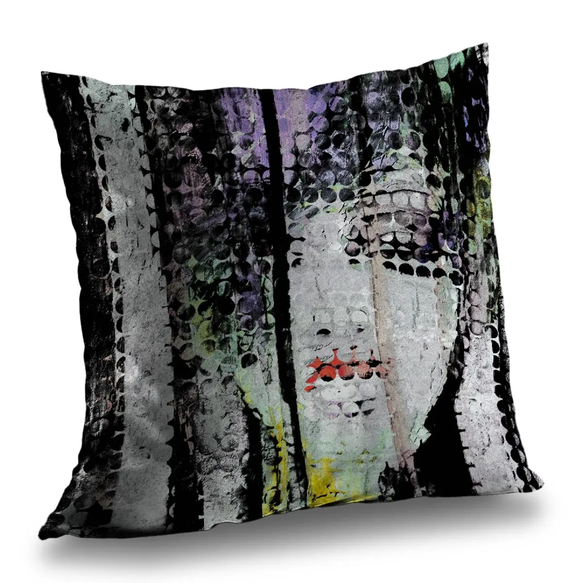 Begin Home Decor C1PT1414WIIROF 14 x 14 in. Abstract Colorful Woman Face - Retro Black Throw Pillow Insert