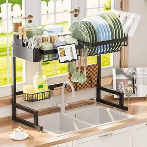 Over The Sink Dish Drying Rack (Expandable and Length) Snap-On 2 Tier Large Dish Rack