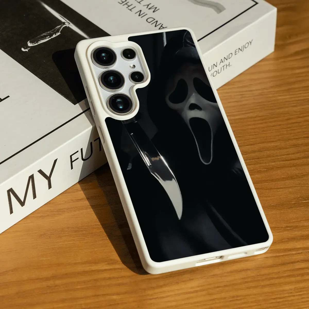 Ghostface (Scream) with Knife Matte Magnetic Phone Case – Durable & Easy Magnetic Attachment for Samsung S23 FE/S24/S25 Ultra/A36 Fingerprint Cellphone.