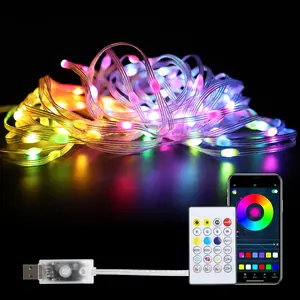 Giaki RGB Smart Outdoor String Lights 10m 100 LEDs APP Remote Control Music Sync USB Waterproof for Garden Patio Party Decor 16 Million Colors Dynamic Effects