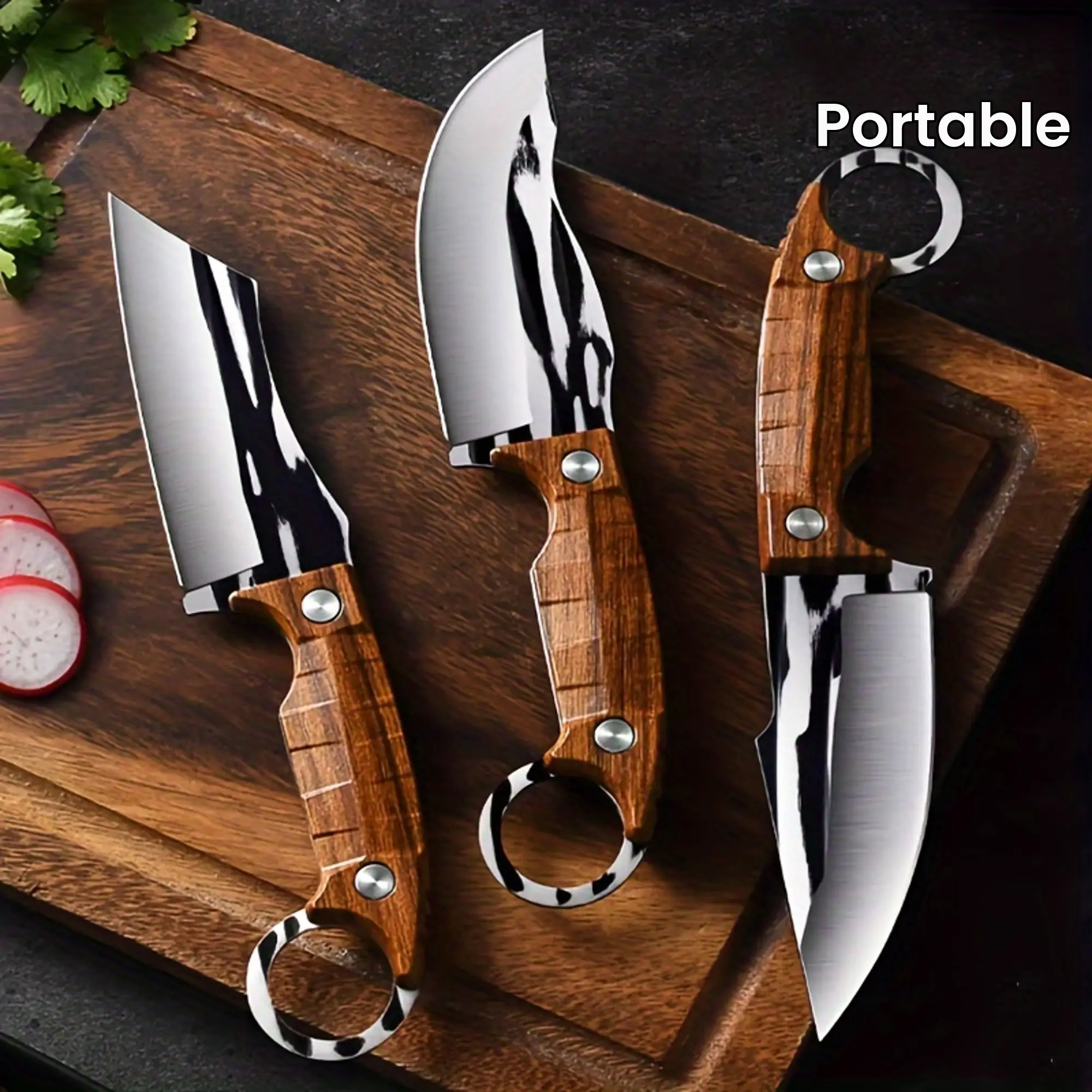 3pcs Multipurpose Knife Set, Outdoor Bone Removal Special Knife, Stainless Steel Sharp Meat Cutting Knife with Imitation Wooden Handle, Portable Fruit