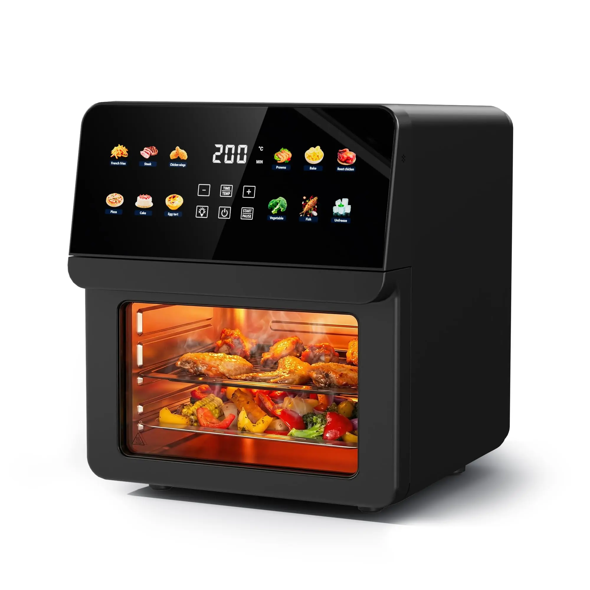12QT Air Fryer Oven, 8-in-1 Toaster Oven Combo, Family Size, Black | Dual Racks, Different Dishes, Same Time, Even Heat, Perfect Crisp, Smart Presets, Light Sound Operation, Dishwasher Washable technology