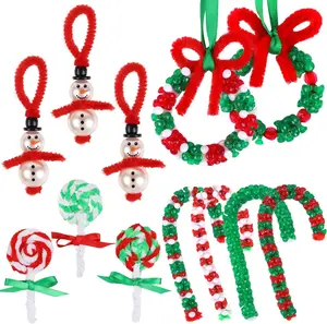 849pcs Christmas Beaded Ornament Kit, Christmas Craft Beads Pipe Cleaners for Kids Lollipops Wreath Candy Cane DIY Making Xmas Tree Hanging Decorations