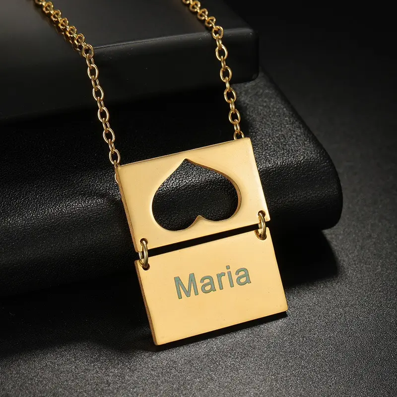 AS0522 Personalized Engraving Name Square Brand Hollow Love Pendant Stainless Steel Custom DIY Necklace Holiday Gift for Men and Women