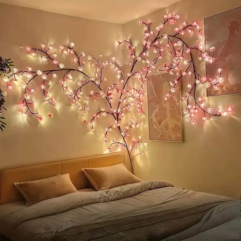 1pc Cherry Blossom Tree Lamp with 96/144 LED Lights, Indoor Wall-Mounted Decorative Light with Realistic Cherry Blossom Design, Restaurants, Dance Parties, Weddings, Festive Novelty Lighting, Led Light Up, Led Ambient Lighting, Led Decoration