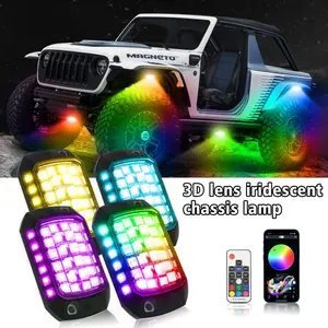 FCCEMC RGB LED Rock Lights Flow Scan Remote APP Control 3D Lens Undergolw Decorative Atmosphere Light For Offroad RZR SUV ATV UTV Jeep