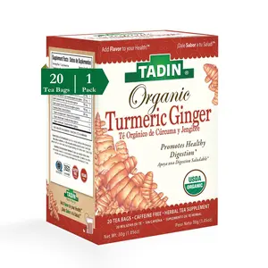 Tadin Organic Turmeric Ginger Tea, Supports Healthy Digestion, Caffeine Free Herbal Tea, 20 Tea Bags Per Box, Pack of 1