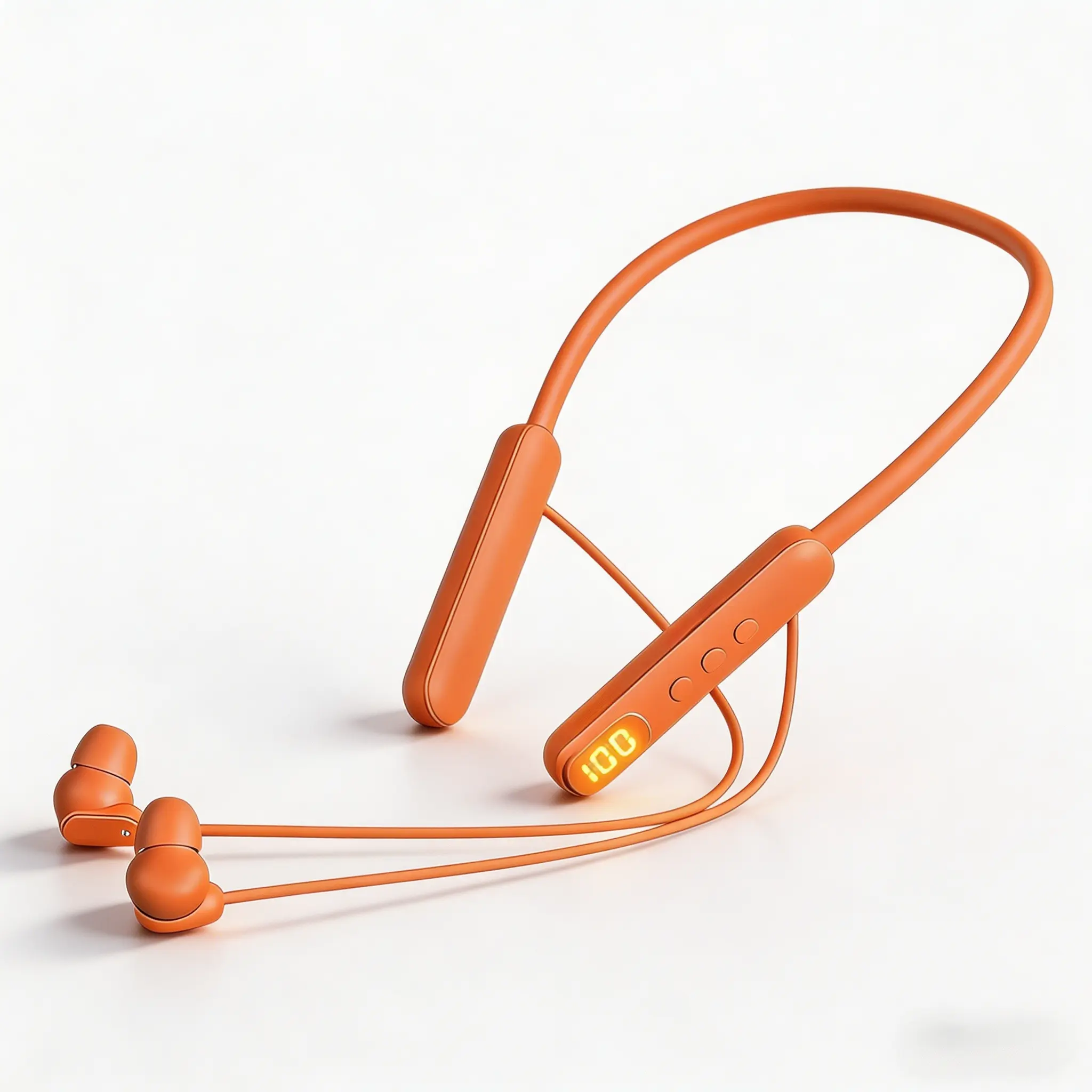 Orange Neckband Bluetooth Wireless Earphones - Electronic Headphone with Digital Battery Display, Comfortable In-Ear Silicone Tips, Noise Cancellation, Stethoscope-Compatible, for Daily/Workout Use with Android Cellphones, Waterproof