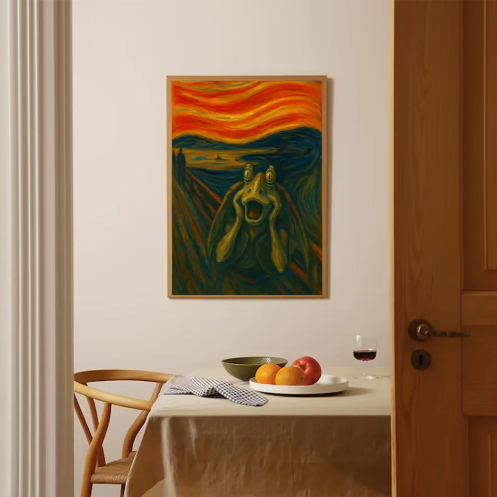 Jar Jar Binks “The Scream” Parody Poster – Edvard Munch Style Star Wall Art Print wall decor posters room decor, Artistic, Artwork