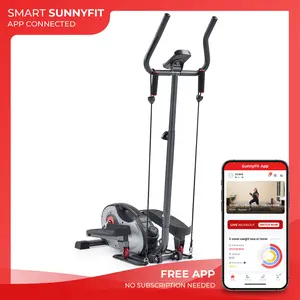 Sunny Health & Fitness Smart 2-in-1 Mini Elliptical for Home & Office, Home Gym Workout Fitness, Quiet Low-Impact Cardio, Sit/Stand 2-Way Pedal (Forward/Backward), Magnetic Resistance, Digital Monitor, Resistance Bands, 7 in Stride, 300 lbs Capacity