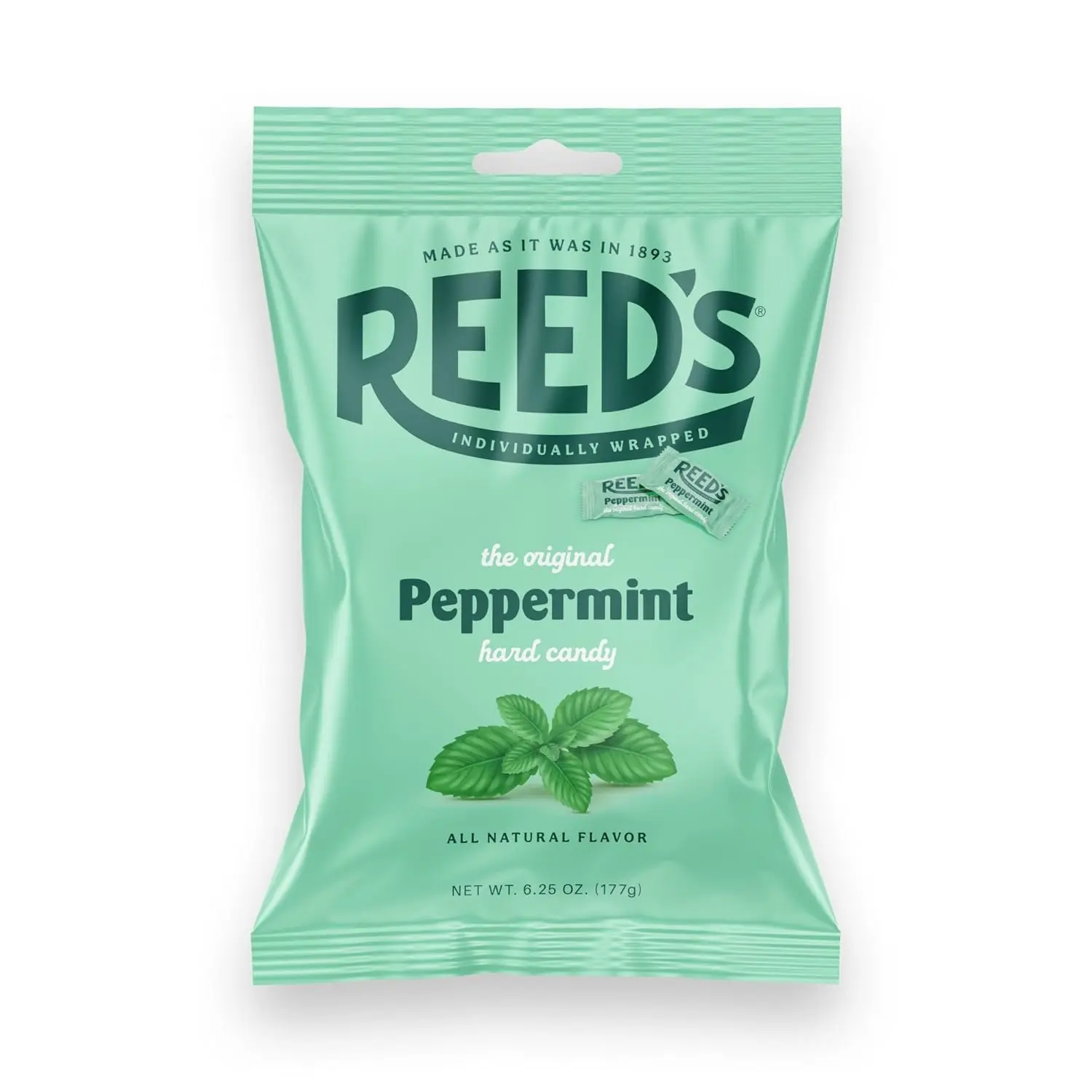 Reed’s Individually Wrapped Peppermint Candy | Traditional Peppermint Hard Candy | Reed’s Candy Hard Peppermint Minty Fresh and Surprisingly Sweet Brought To You By Iconic Candy | 6.25oz Peg Bag (1)