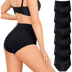Womens High Waist Seamless Underwear Full Coverage Breifs No Show Ladies Panties 6 Pack S-XXL