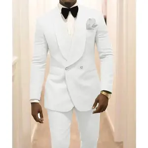 Groomsmen White Pattern Groom Tuxedos Shawl Lapel Men Suits 2 Pieces Wedding Best Man ( Jacket+Pants+Tie ) Formal Long Sleeve business casual outfits