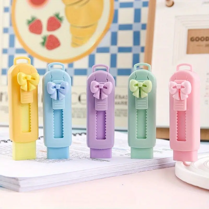 1/5pcs Adorable Bow-Shaped Push-Pull Erasers Ideal for drawing and writing Writing Stationery Perfect gifts for students and loved ones Top choice for Christmas, Easter, Halloween and Children's Day presents Art Supplies