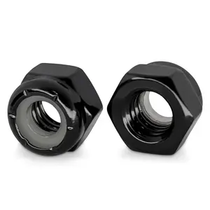 6-32 100pcs 304 (18-8) Stainless Steel Black Coating Nylon Insert Lock Nuts