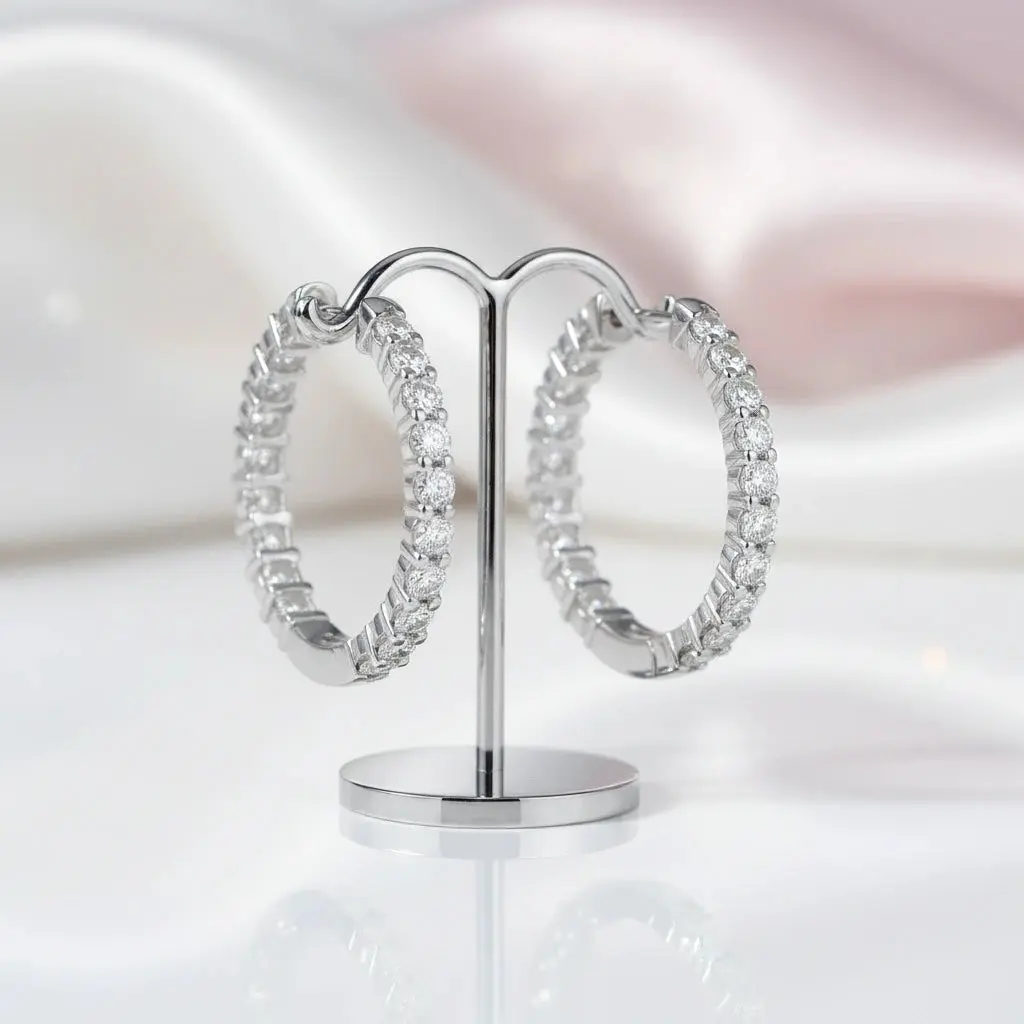 Round Cut Diamond Option Hoop Earrings