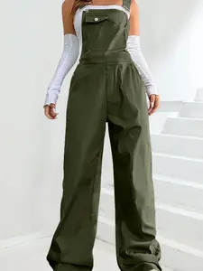 Women's Solid Color Adjustable Strap Overalls with Pocket Design, Casual Fit One Piece Jumpsuit for Outdoor Streetwear, Women Clothing