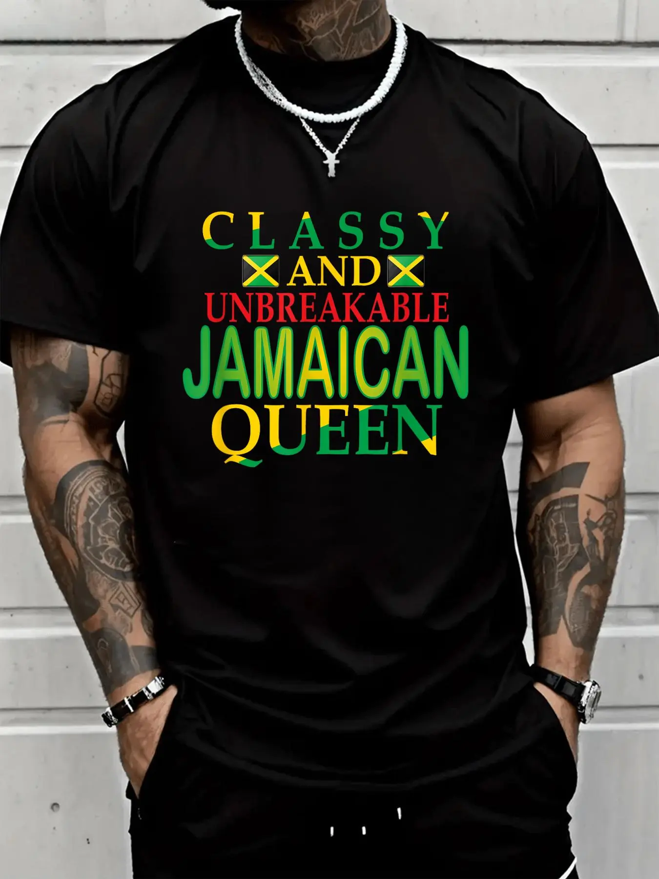 Menswear Loose 100% Cotton Short Sleeve Round Neck Unbreakable Jamaican Queen Unisex Casual Tee - All-Season Men's Top, Women's Outfit Shirt