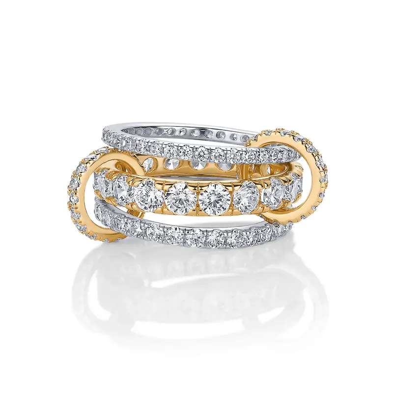 PAVOI 14K Gold Plated Interlocked Three Band Ring for Women - Statement Two Tone Multi Band Stack - Cubic Zirconia Mixed Metals Stacking Jewelry