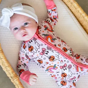 Sweet Ghosts Zippy Pajama Onesies | Convertible Romper Bamboo Sleepwear Onesie