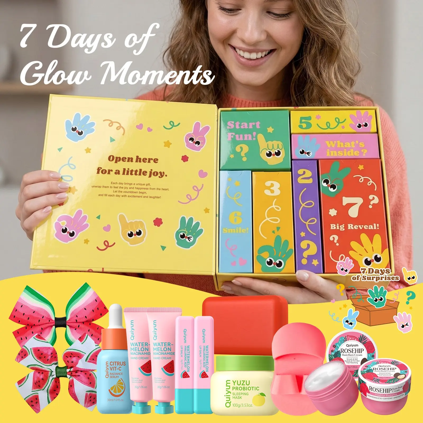 Quiyum 7-Day Birthday Advent Calendar Surprise Blind Box, Skin Care Gift Set, Body Care Bundle for Teenagers, Birthday & Holiday Presents for Women Men BFF, Rejuvenating Set