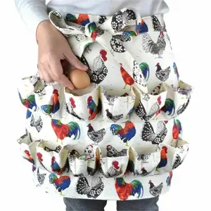 12Multi-Pocket Egg Collecting Apron, Lightweight Farm Skirt for Egg Harvesting, Durable, Comfortable, Kitchen, Cooking, Chef, Bib, Adjustable, Long, Cotton, BBQ, Chicken Pattern Apron, Apron with Pockets