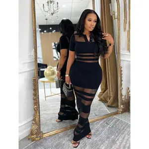 1 Piece Women's Summer Knit Dress, Colorblock Polo Neck Fitted Skirt, High Waist Bodycon Slimming Dress, Breathable Fabric for Casual Style