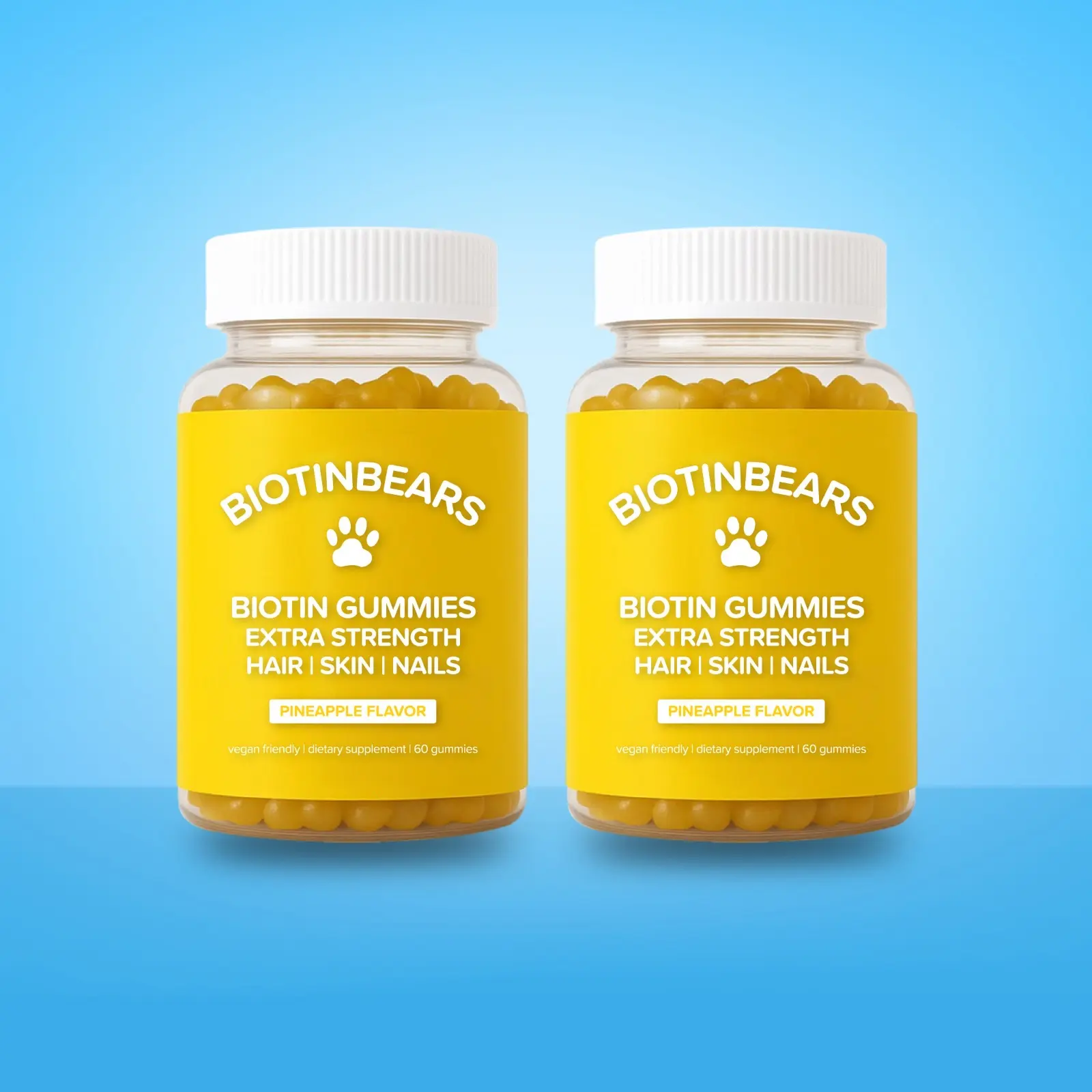 CBB BiotinBears Biotin Gummies Double Pack | Hair, Skin & Nails | Vitamins C, E, B6 & B12 | Pineapple Flavor | Two Month Supply | 120 Gummies
