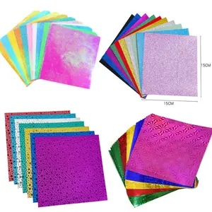 15*15cm Colorful Glitter Origami Kids Handmade Materials DIY Scrapbooking Folding Craft Paper Square Star Pattern Craft Decor DIY Personalized Cardstock Decorative Paper